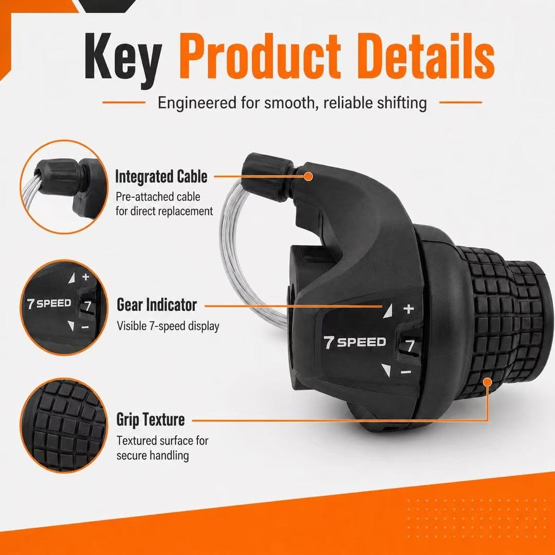 7 Speed Bike Twist Gear Shifter Handlebar Grip Shift Wire Lever Component
