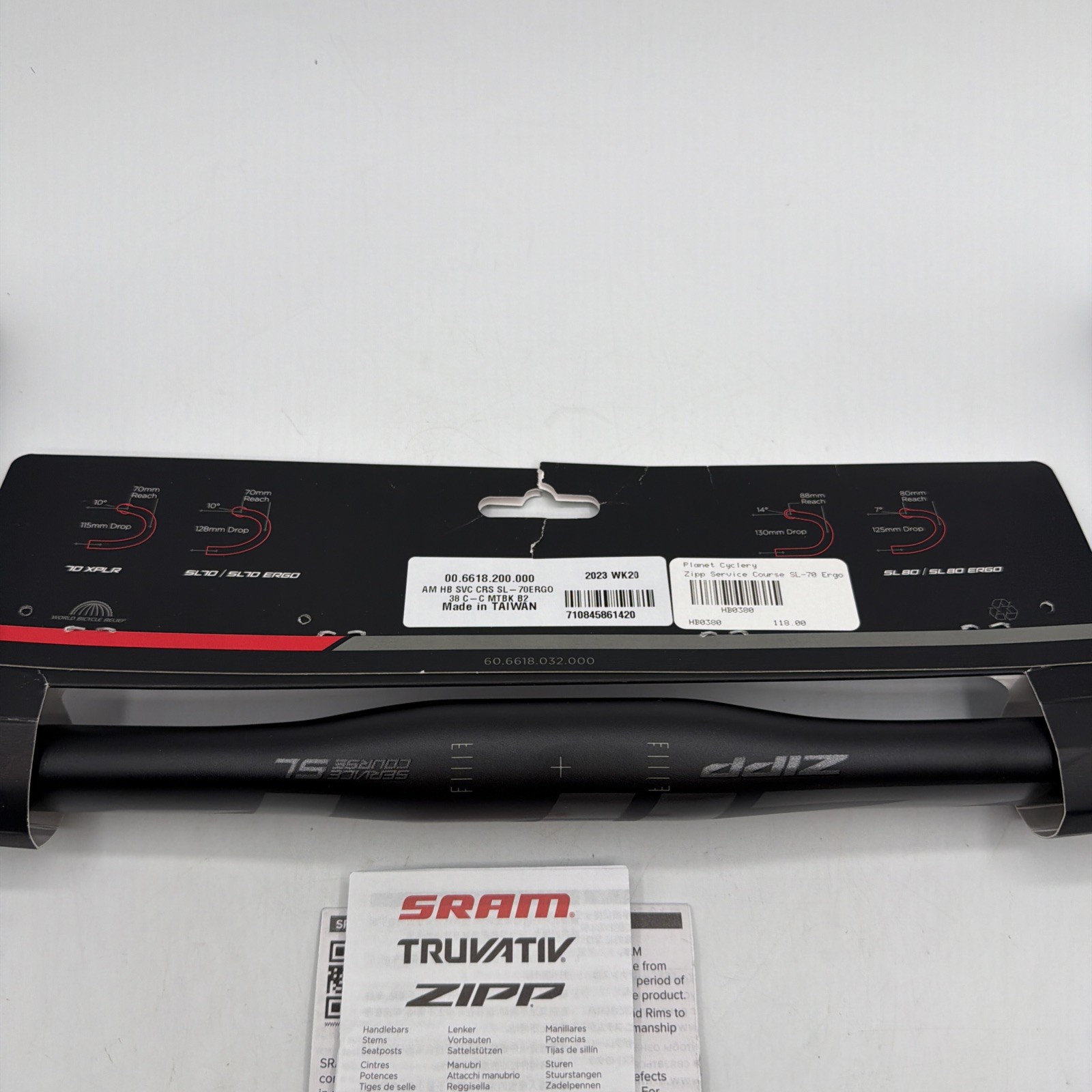 Zipp SL-70 Ergo Handlebar 31.8 38mm Matte Black with Gloss Logos B2