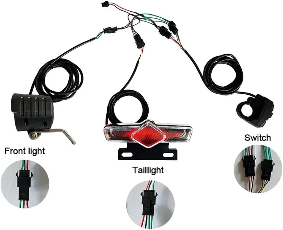 Ebike Light Set 36V 48V 52V 60V Lithium Conversion Kit Headlight Tail Horn