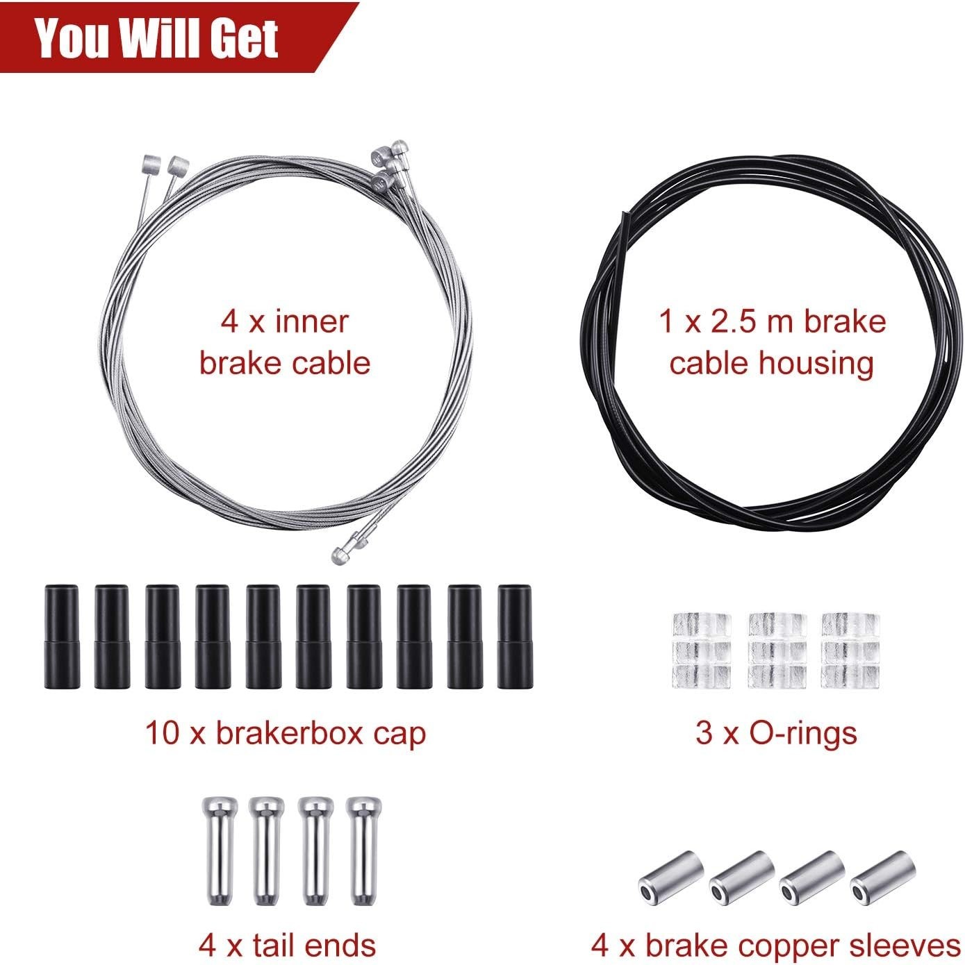 4-Pack Universal Bike Brake Cable Kit – Durable Stainless Steel & PVC for Safety
