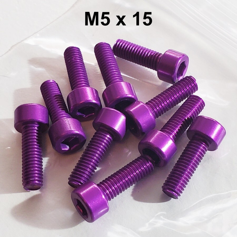 Alloy Water Bottle rack, bicycle accessory bolts – 10pc PURPLE M5 x 15