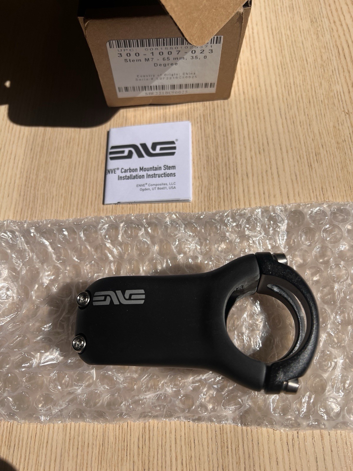 ENVE M7 Carbon Mountain Bike Threadless Stem 65mm 35mm 0° Black