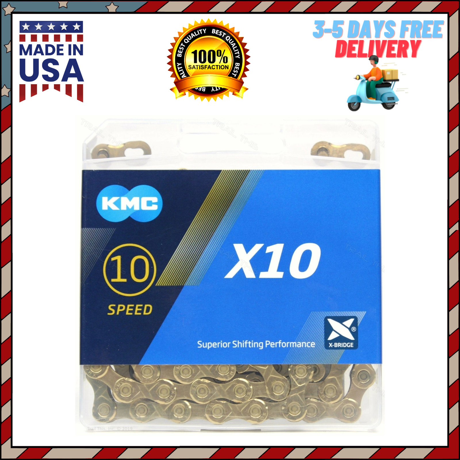 KMC X10 GOLD Ti-N Nitride 10-Speed Bike Chain 116L fits Campagnolo SRAM Shimano