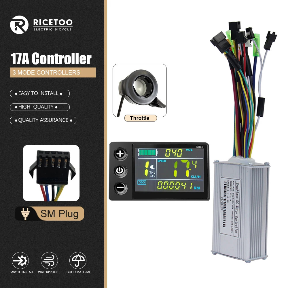 Three-Mode Ebike Controller 17-40A 36/48V 350-1000W S866 LCD Learning Function