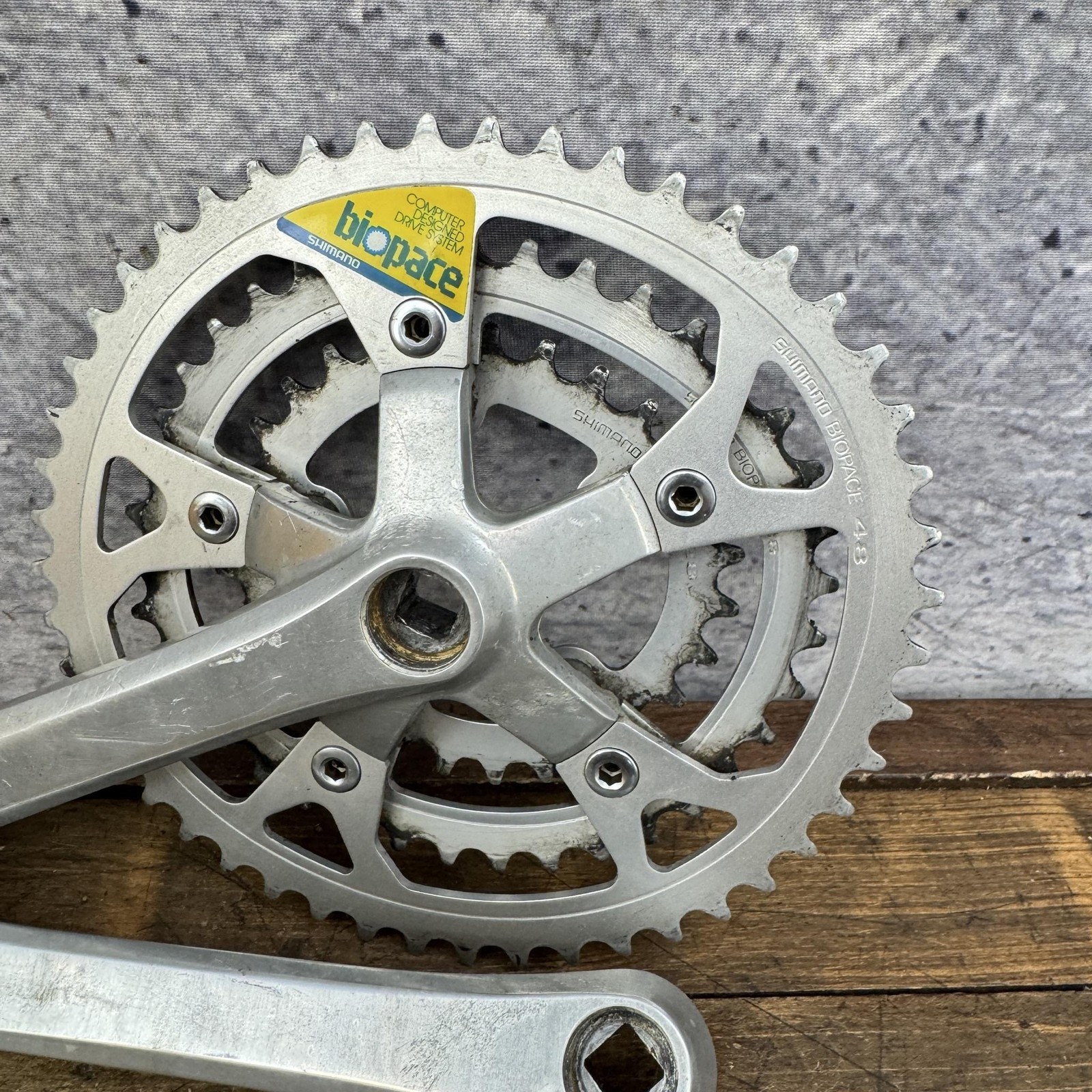 Vintage Shimano FC-B124 Crankset 175mm 110 BCD Biopace Triple Chainring MTB ATB