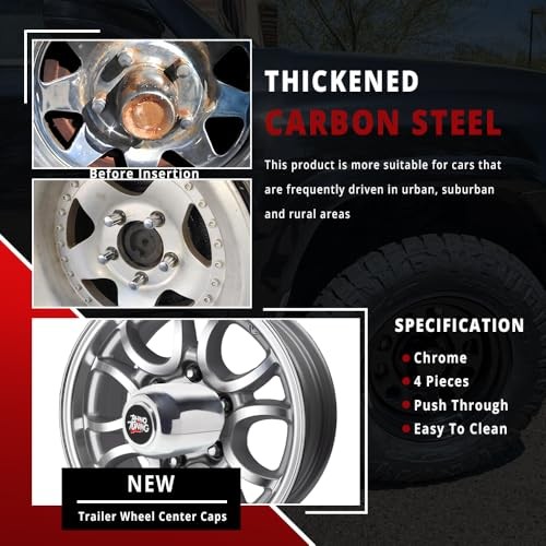 4 PCS 3.74 in Wheel Center Caps for 3.74″ Center Hole, 4.41″ Height Chrome