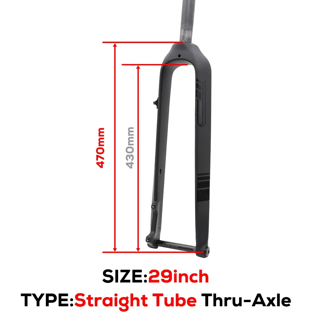 Full Carbon MTB Rigid Fork 26 27.5 29er Straight Tapered Tube 15*100mm Thru Axle