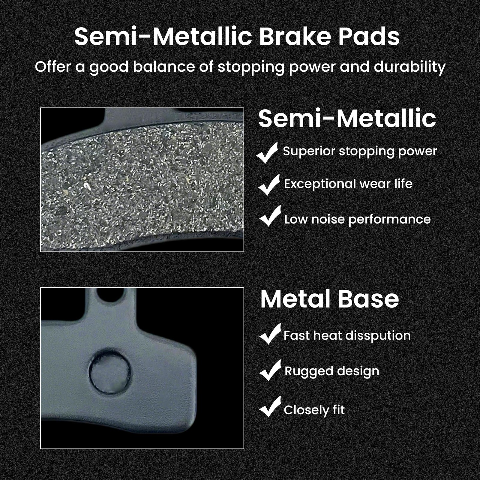 1 Pair HUOYANGUANG Front Brake Pads Fits Tutti Standard Wheel Ebike
