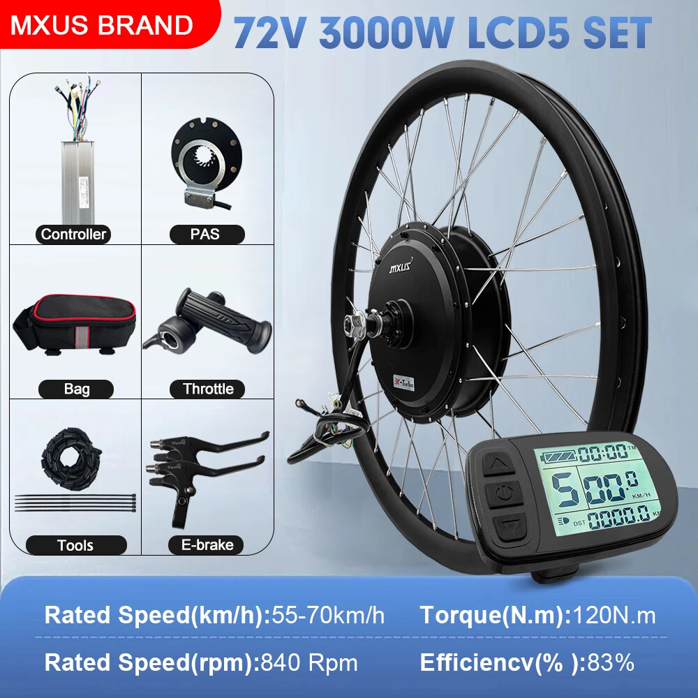 Mountain Electric Bike 72V 3000W Brushless Rear Hub Motor Wheel 20-29Inch 700C