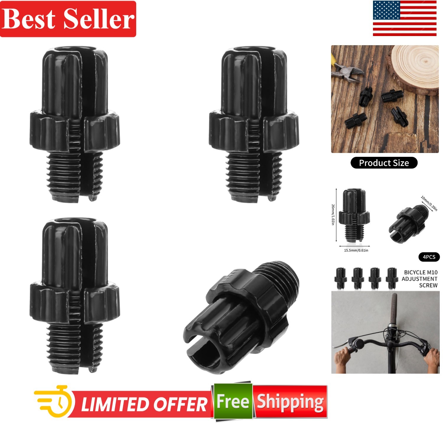 M10 Bike Brake Cable Screws – 4 Pack Aluminum Adjusters for Maximum Performance