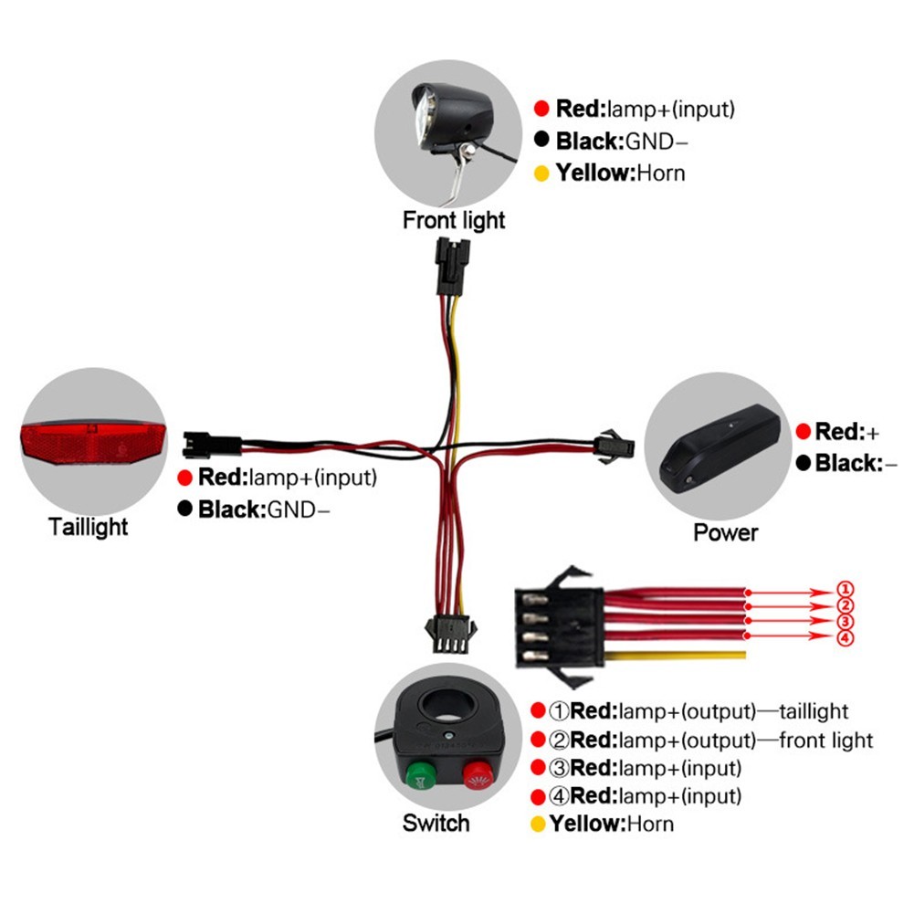 12V to 72V Electric Bike LED Light Set with Headlight Tail Light and Wiring