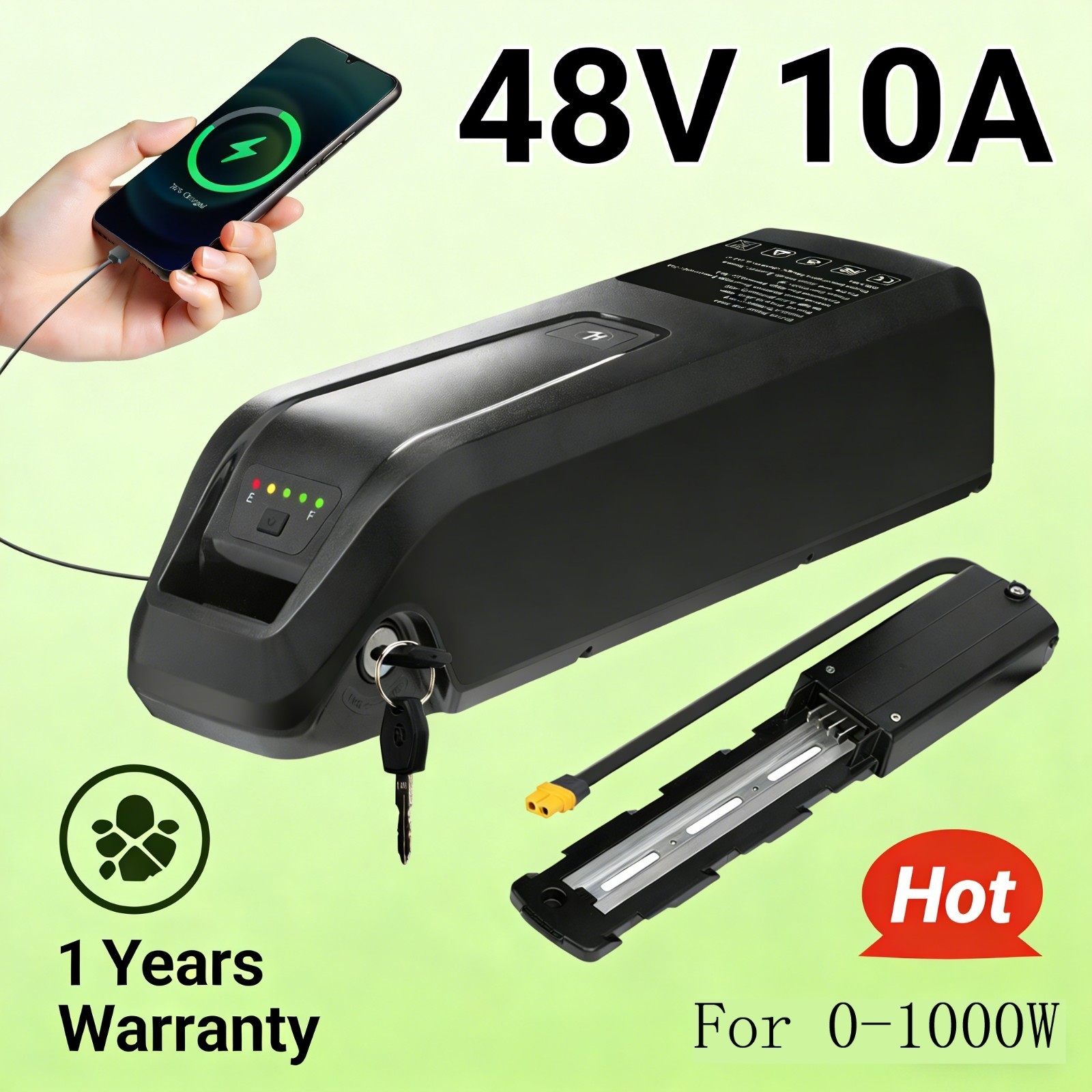 Electric Bicycle 48V 10Ah Hailong Lithium Ebike Battery F o 0-1000W 4Pin/5Pin.