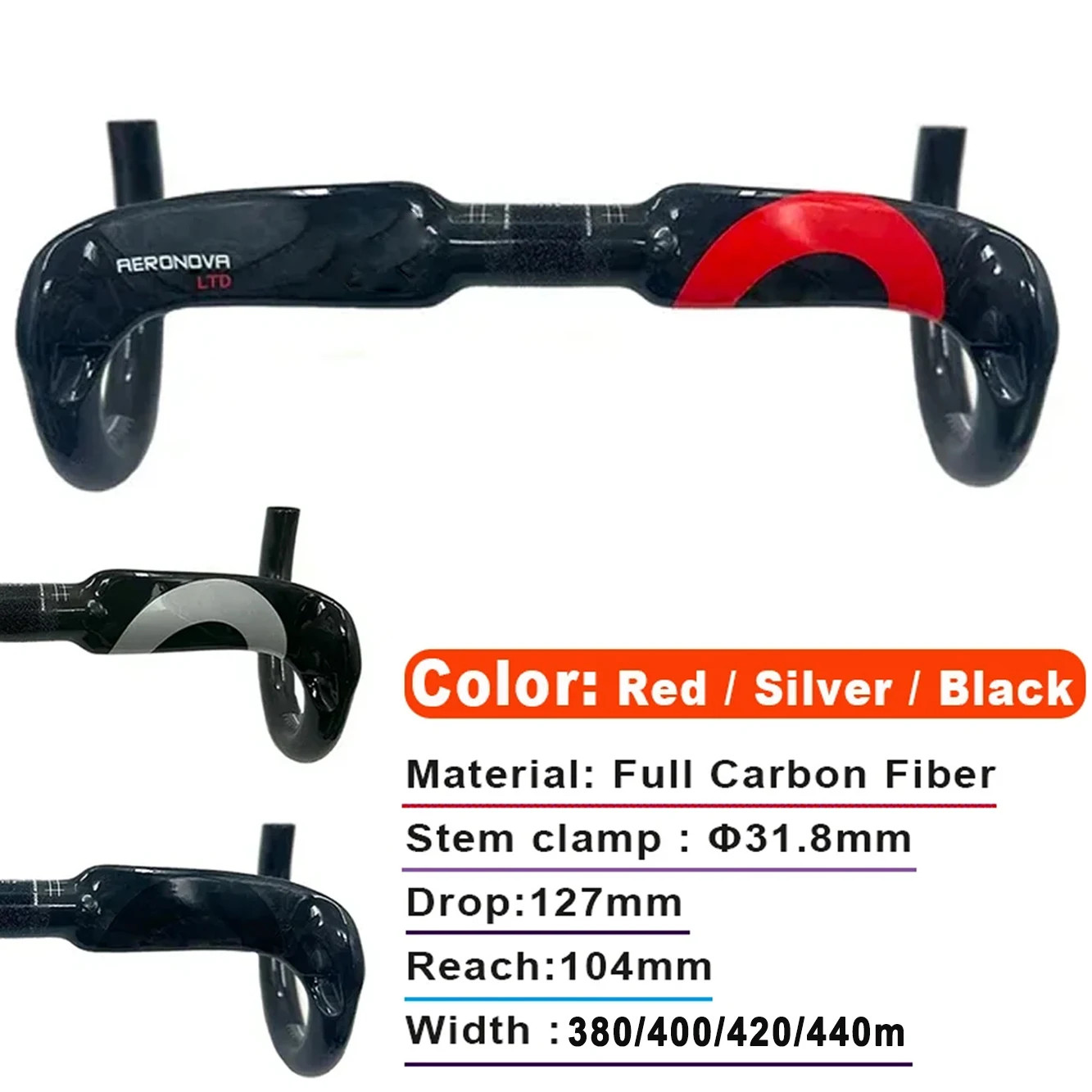 Road Bike Carbon Handlebar Breaking The Wind Bend Handle 31.8*400/420/440mm