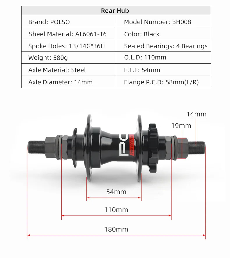 BMX Bicycle Hub 110x14mm 9T 3 Pawls 32holes Disc Brake Single Speed Rear Hub