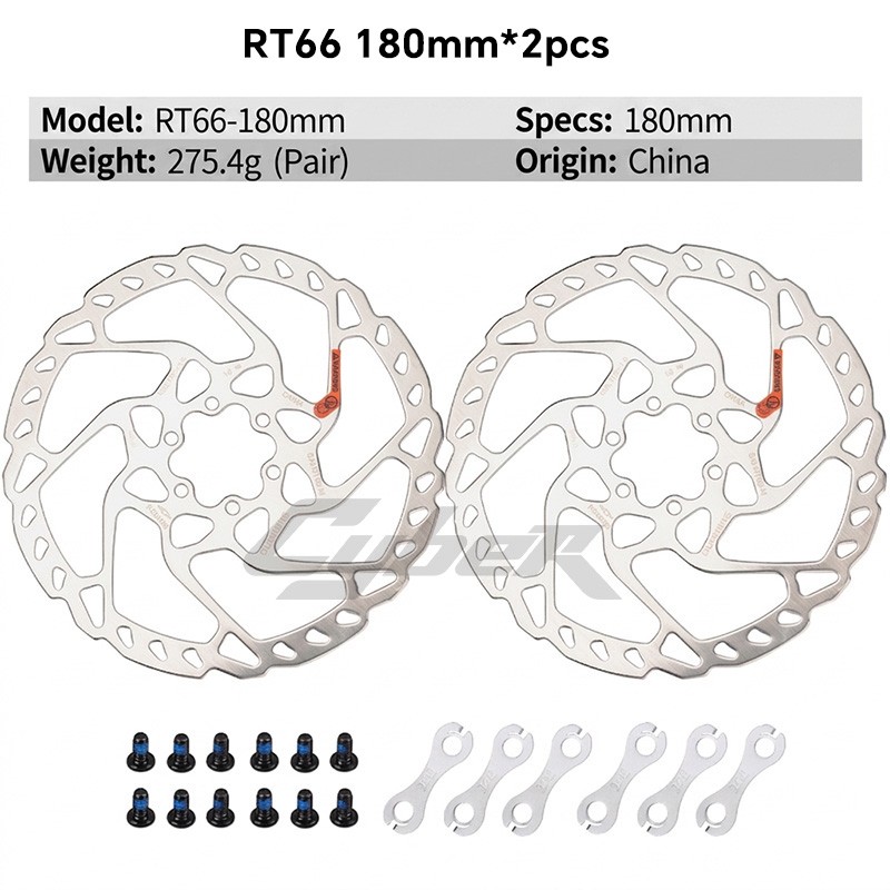 2Pcs Shimano SLX SM-RT66-S/M 160mm/180mm Disc Brake Rotor 6 Bolts W/ Spacer-OE