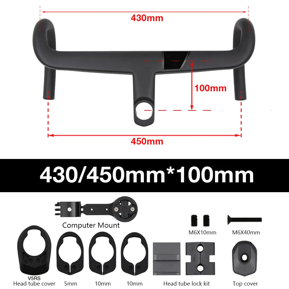Aero Integrated Carbon Road Bicycle Handlebar 370mm-430mm for V5rs/V4rs/C68