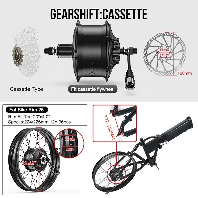 48V1000W Bafang Rear 26″ 20» Fat Wheel Hub Motor DIY Ebike Conversion Kit USA