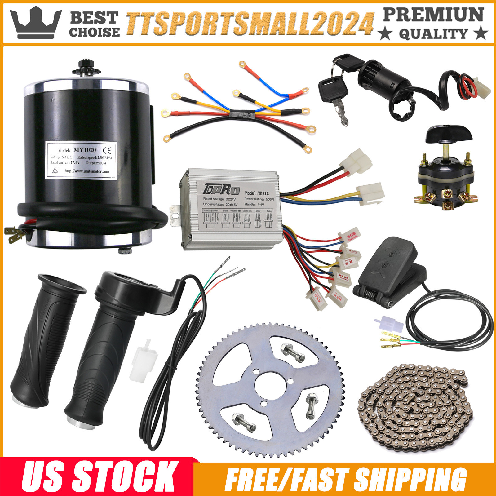 500W 24V Brush Motor Controller Kit For Electric Bike Scooter ATV Quad Go Kart