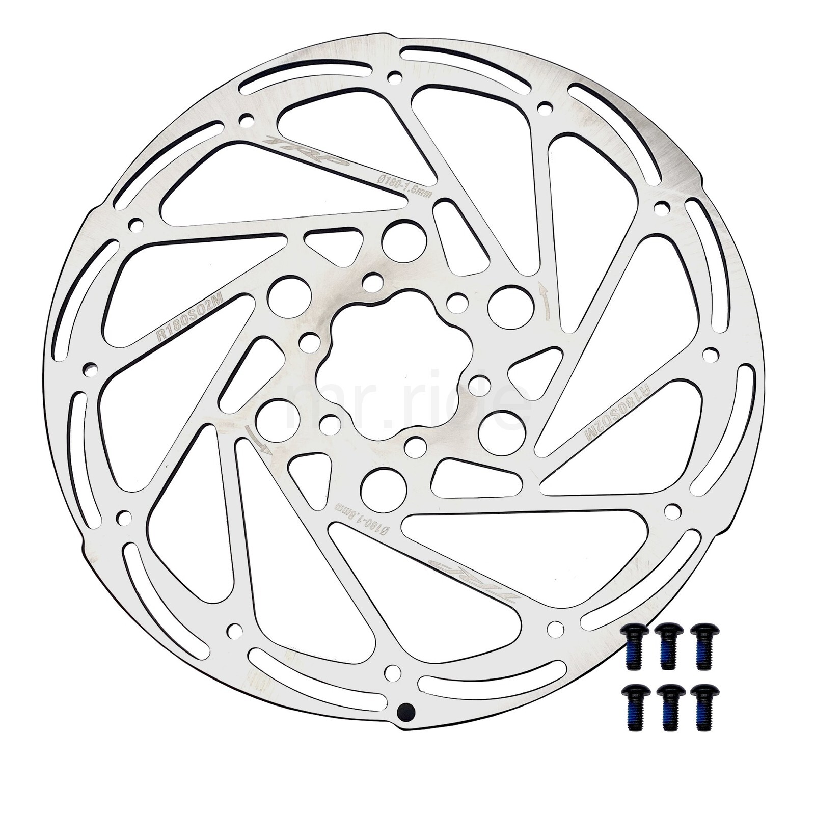 TRP R2 Disc Brake Bike Rotor, 180mm, 6-Bolt, 1.8mm Thick, Silver, R180S02M