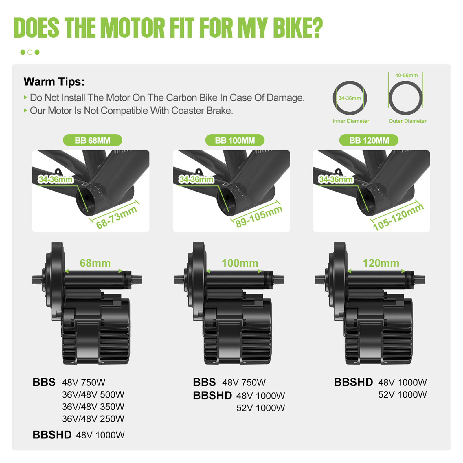 BAFANG 48V500W68-100mm Mid Drive Motor Conversion Kits BBS02B/HD Electric Bike
