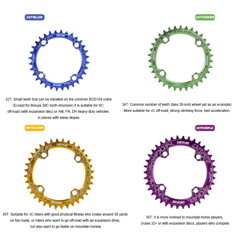 104BCD MTB Round Narrow Wide Chainring Bike Chainwheel 30/32/34/36/38/40/42T