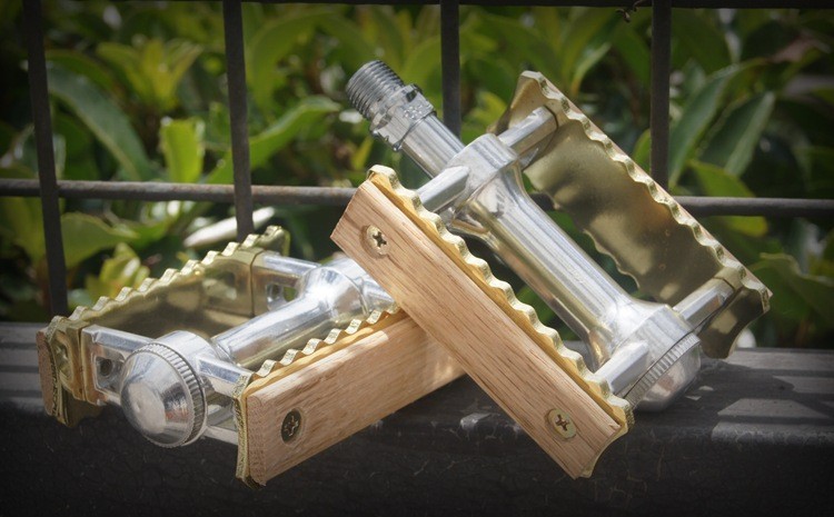 Vintage Wood Aluminum MTB Road Bike Pedals Anti-slip Bicycle Flat Pedals Gold