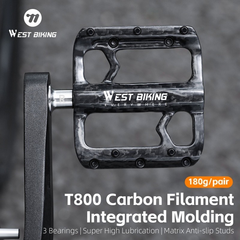 West Biking 3 Bearings Carbon Fibre Titanium Axle Bicycle Pedals Black 180g
