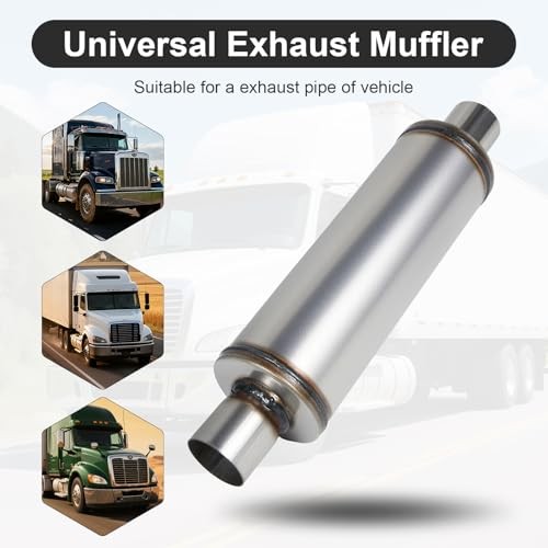 Exhaust Muffler, Universal Muffler for 2.25″ Inlet/Outlet + 4.5″ Body Diameter