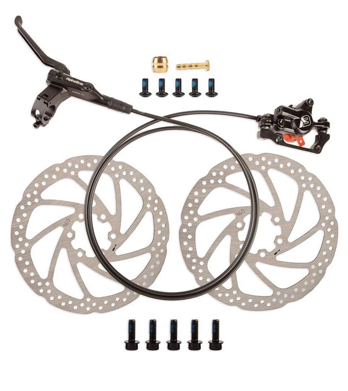 AlpineBrek Hydraulic Disc Brake Set MTB-E-Bike-Bicycle F-900mm/R-1500mm