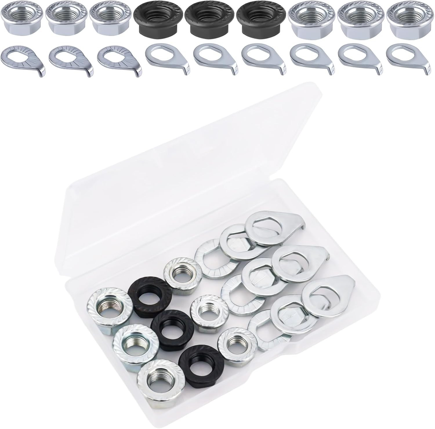 Bike Wheel Axle Nut and Bicycle Hub Safety Washer Kit, Flanged Nuts Parts Access