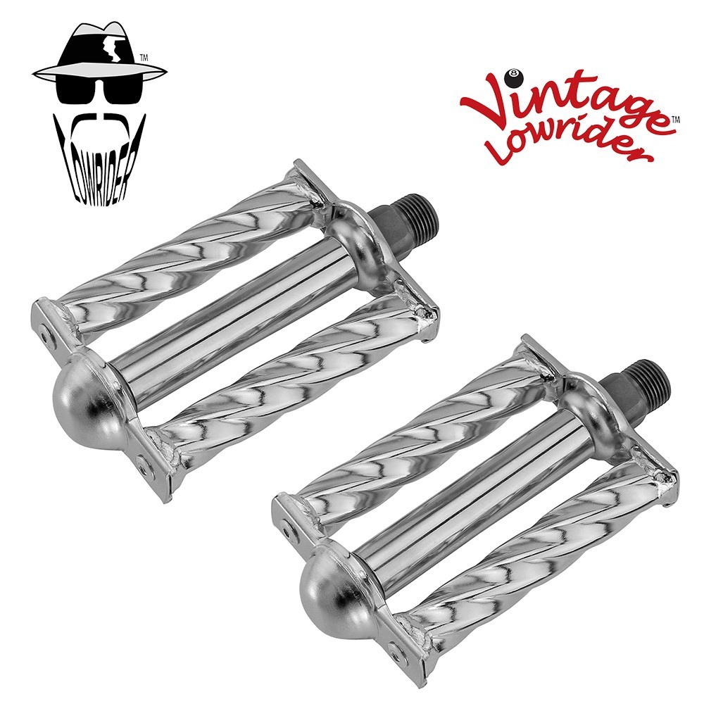 GENUINE VINTAGE LOWRIDER BICYCLE SQUARE TWISTED STEEL PEDALS 9/16 IN CHROME