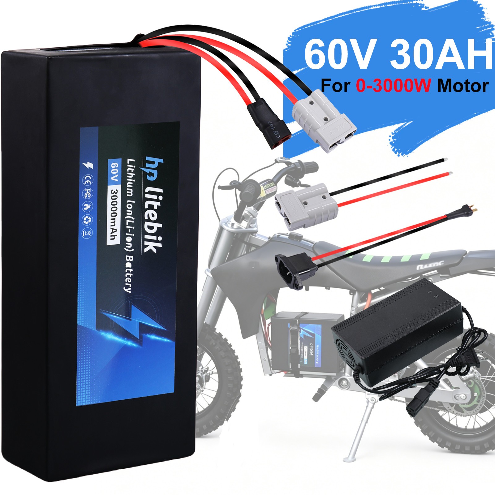 60V 30AH Ebike Lithium Battery for Electric Bicycle 200W-3000W Motors 50A BMS