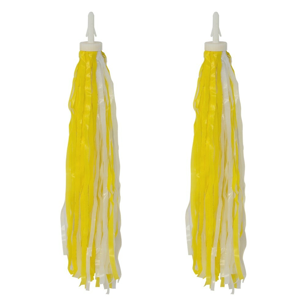YELLOW/ WHITE Bicycle Handlebar Pom Pom STREAMERS Beach Cruiser Bikes