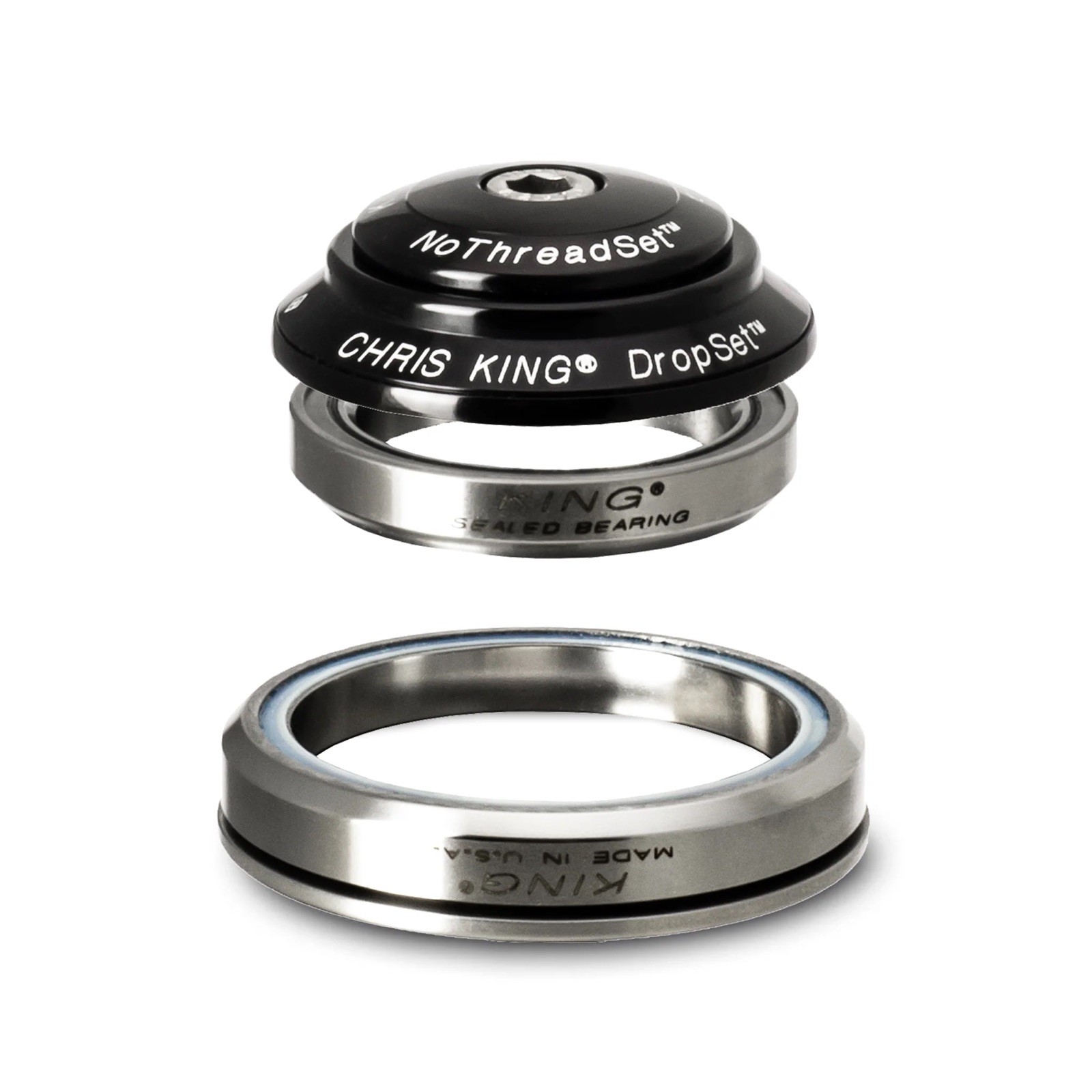 Chris King DropSet 3 Tapered Bicycle Headset – 1-1/8 – 1.5″ 41/52mm 36 Deg Black