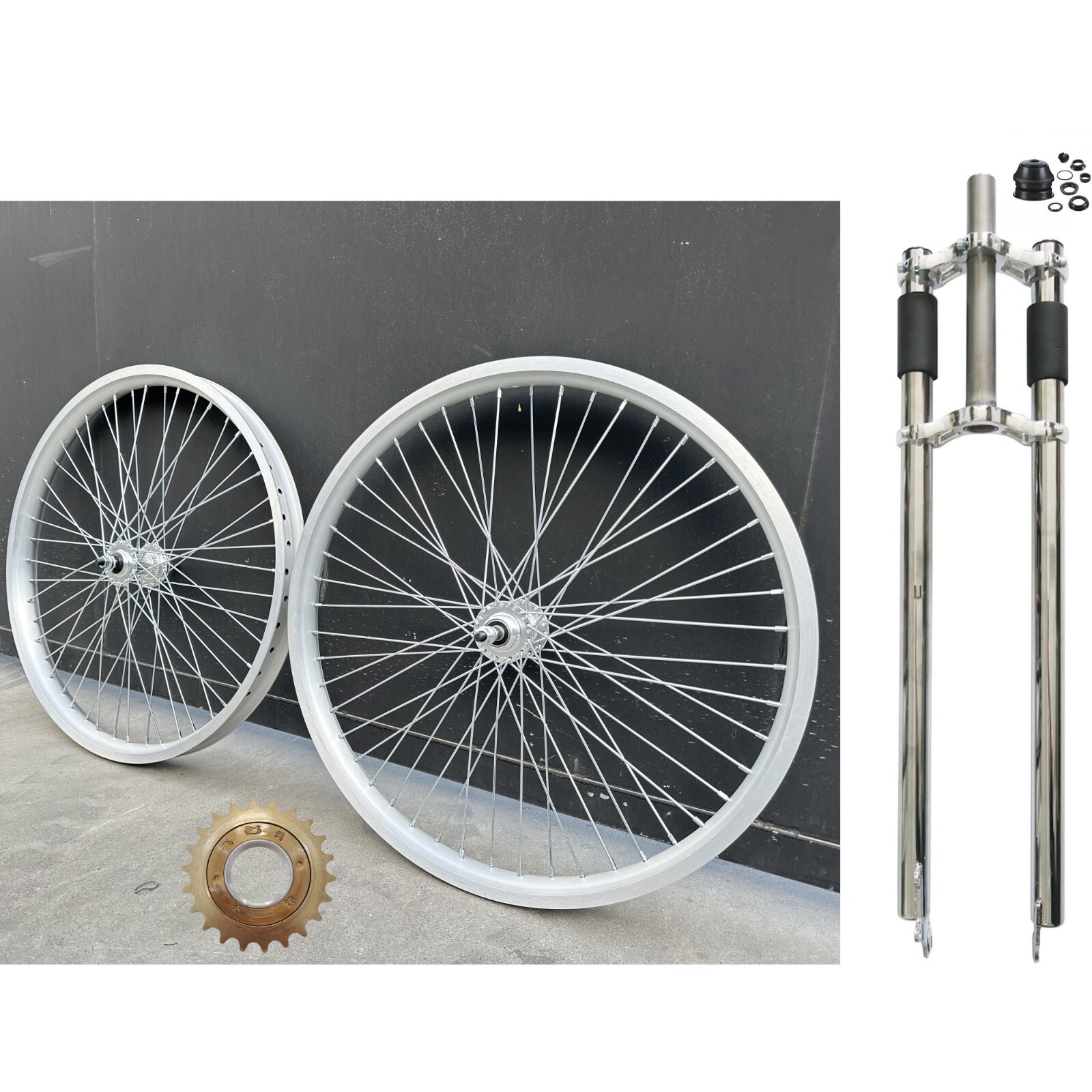 26 inch Fat Tire Heavy Duty Bicycle Wheels 12G & Bike Fork & Headset & Freewheel