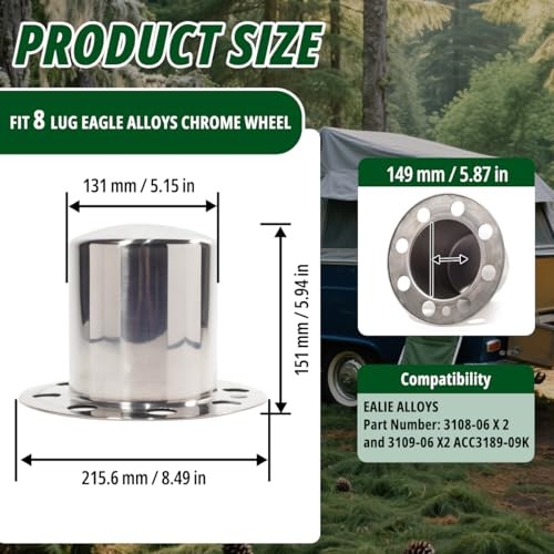 4 Pcs 5.15″ Push Through Wheel Center Caps for 8 OD:5.15″ H:2.13″&5.94″ Chrome