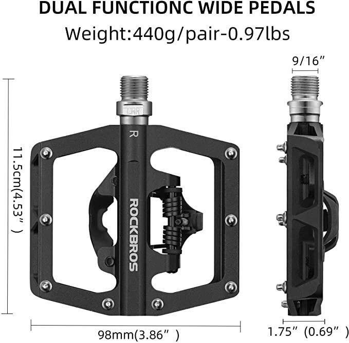 ROCKBROS Bike Pedals Anti-slip Sealed Bearing SPD Clipless & Flat Pedals 9/16″