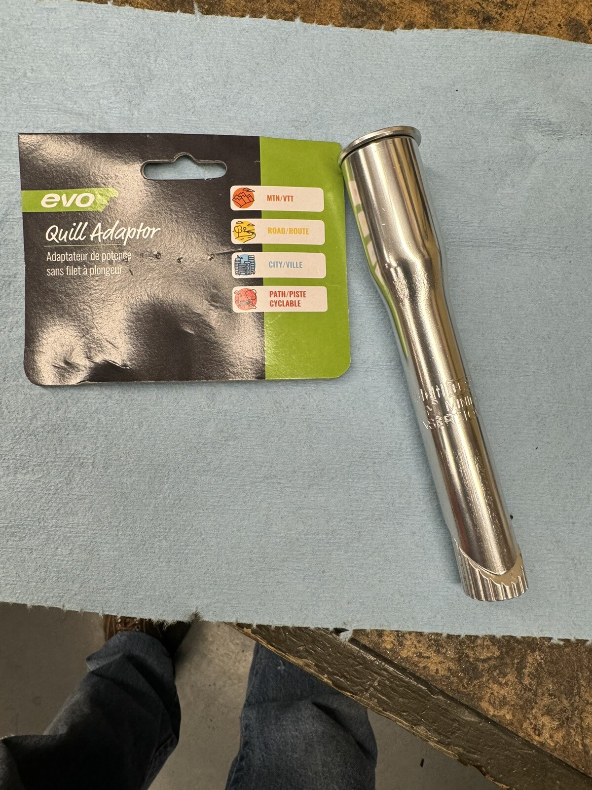 EVO Threadless Bicycle Stem Quill Adaptor, Fits 28.6mm Stem to 22.2mm Steer Tube