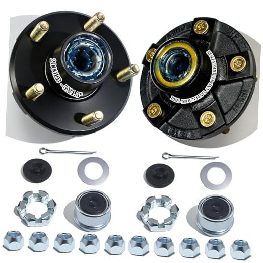 Set of 2 Pre-Iubricated Trailer Hub Kits – 5 on 4.5» for 2000 lbs 1-1/16»