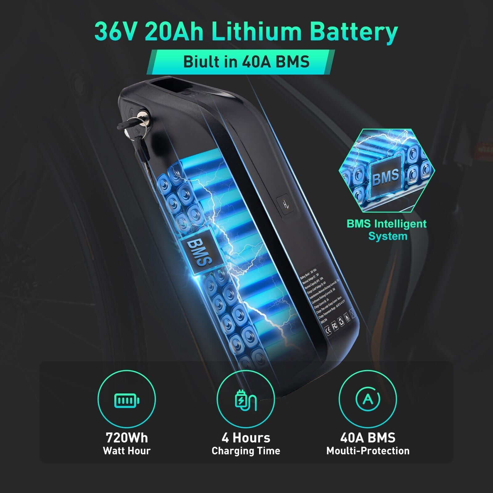 36V 20Ah Ebike Battery Hailong Lithium 500W 750W 1000W 1500W Motor BAFANG 4Pin
