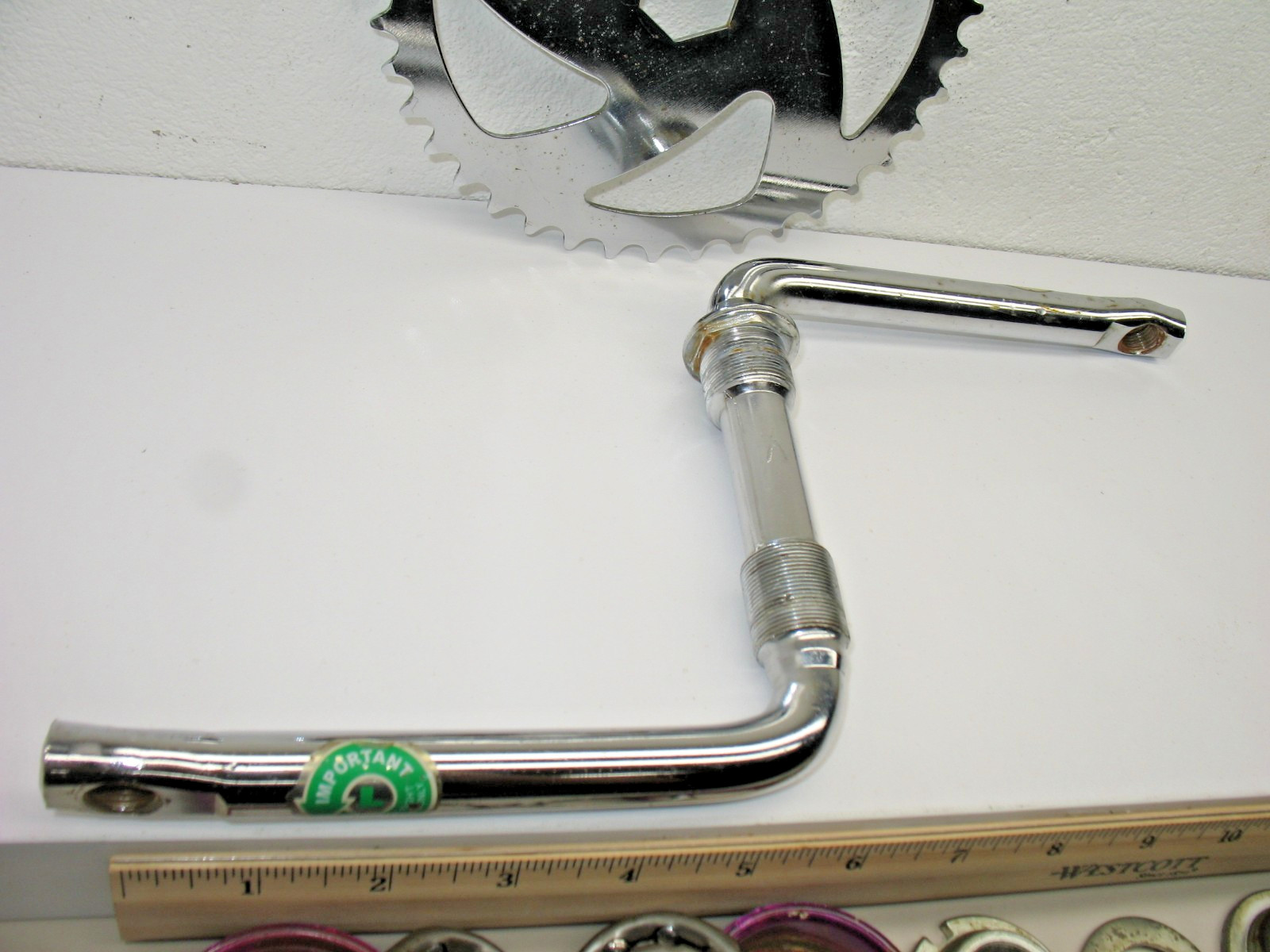 Chrome/Silver Steel Crank 40 Tooth Chainring, 140mm (5-1/2″) with B/B Set-USED