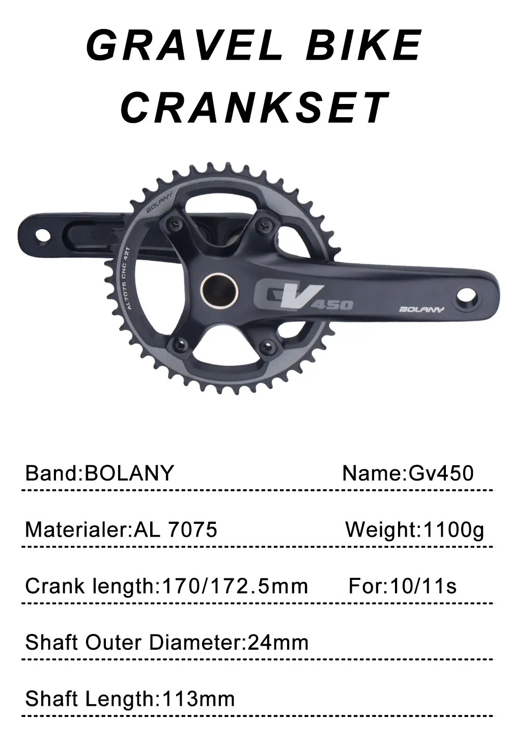 170mm Cross-country Road Gravel Bike Crank Arm 96BCD 42T Single Chainring 10/11S
