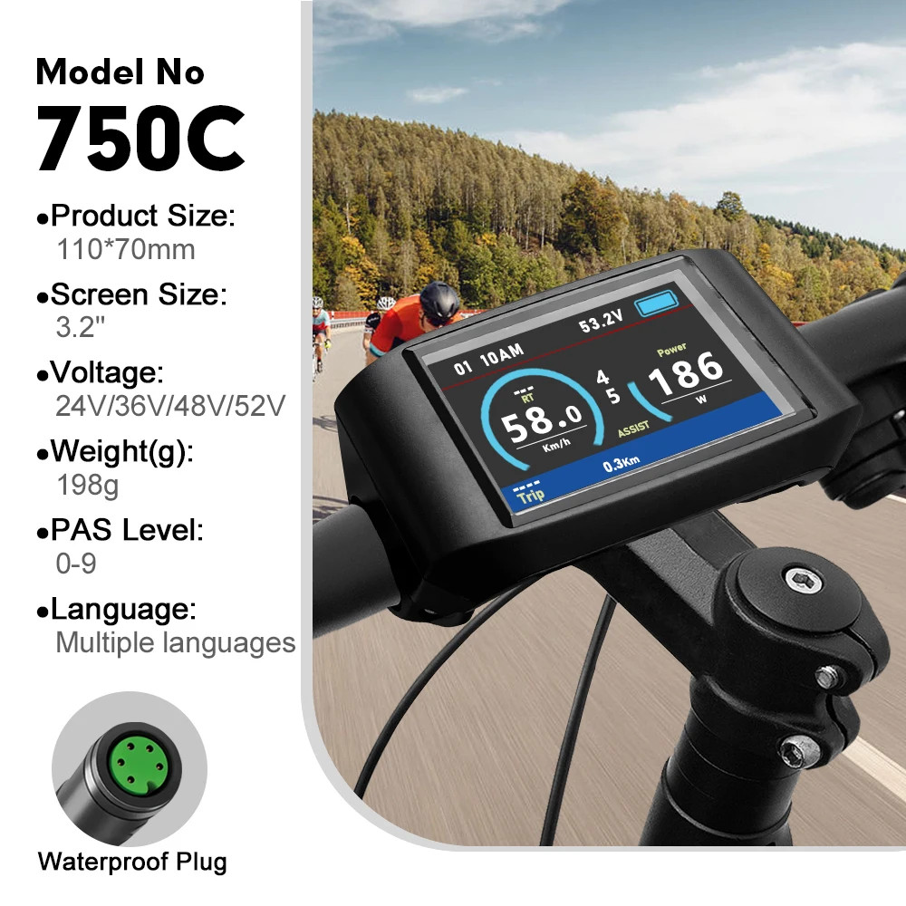 E-bike LCD Color Display Instrument 36V48V52V SW102T DZ40 600C BF-UART Protocol