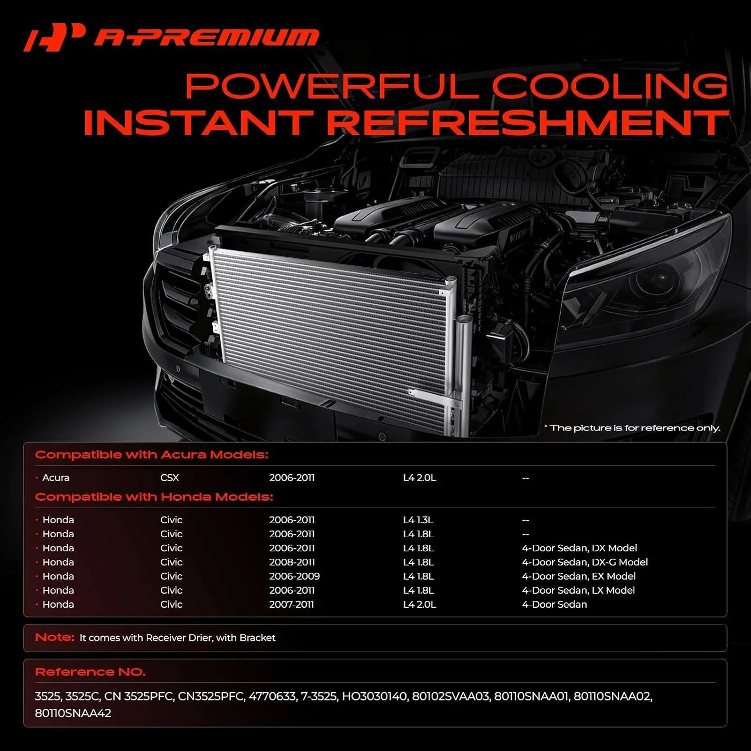 A-Premium Air Conditioning A/C Condenser Compatible with 2006-2011 Honda Civic &