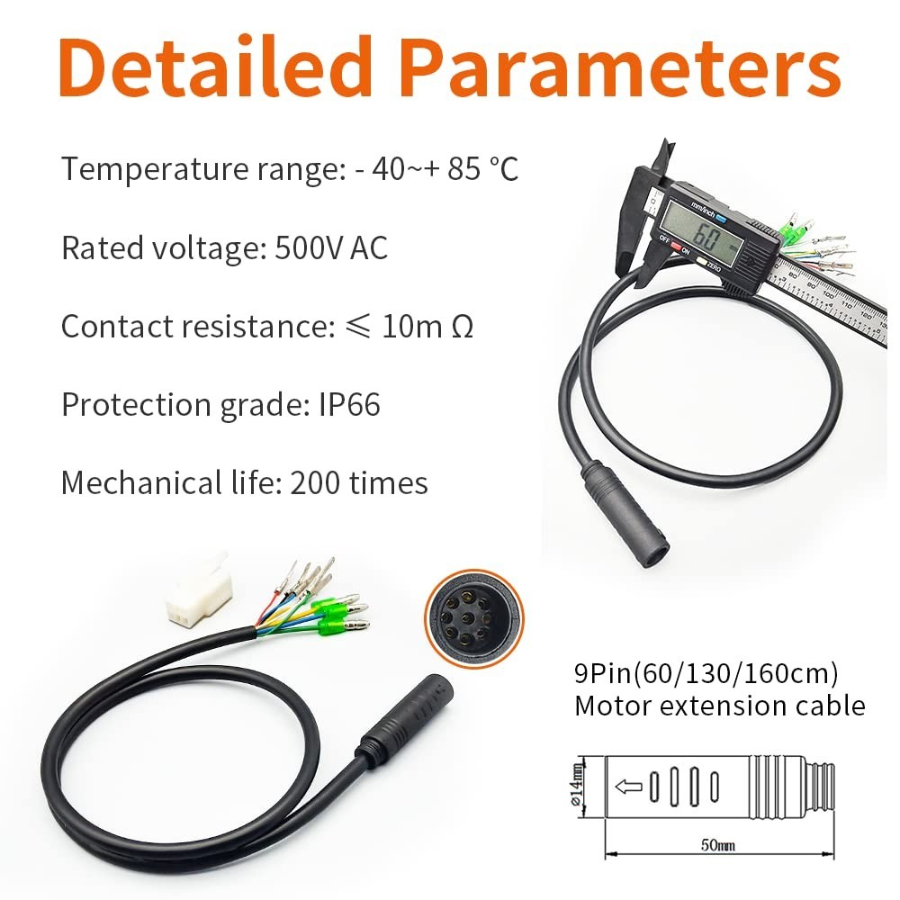 Waterproof 9 Pin Hub Motor Extension Cable for Ebike Conversion 36V 48V 52V 250W
