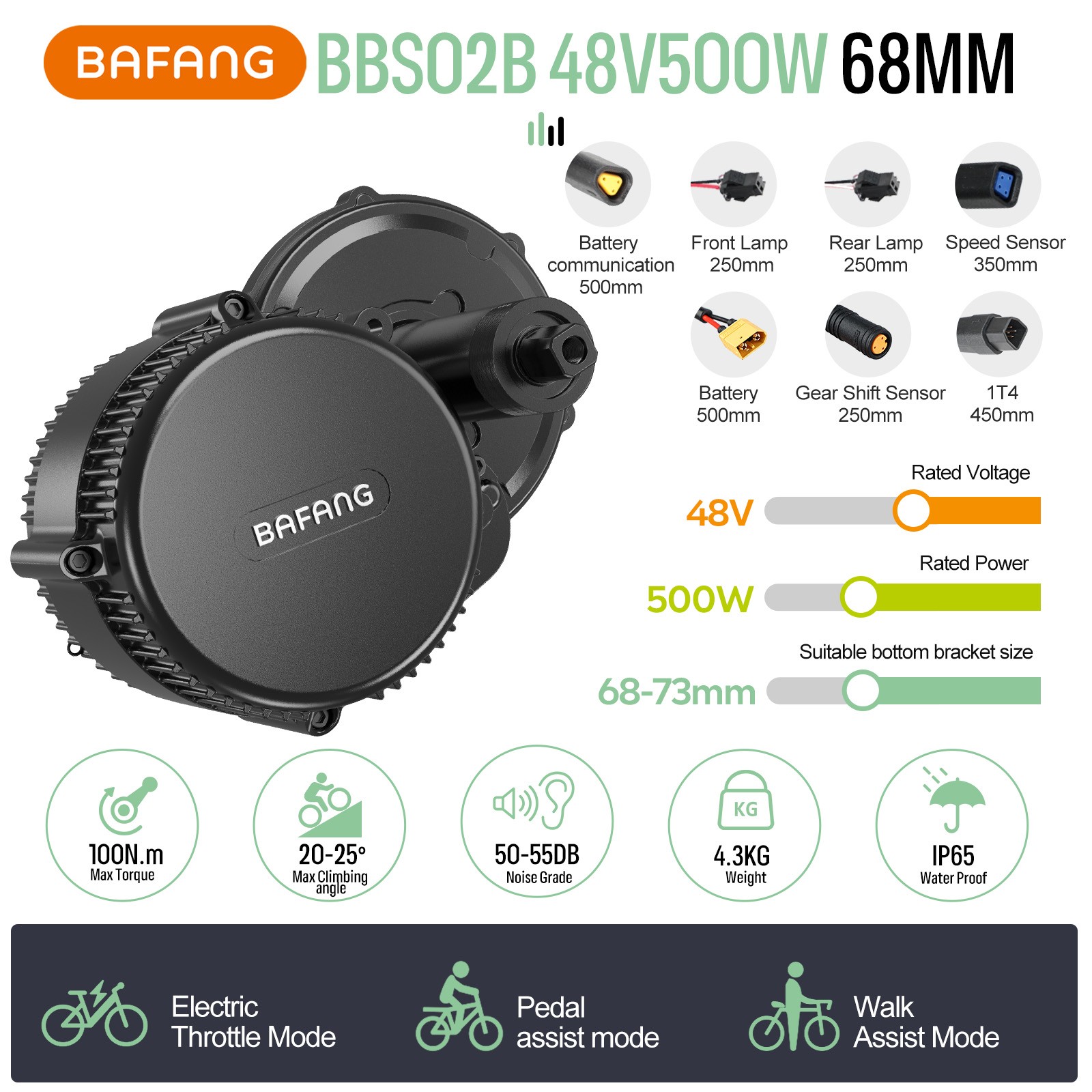 BAFANG BBS02B 48V500W68-73MM Mid Drive Motor Electric Bicycle Conversion kit
