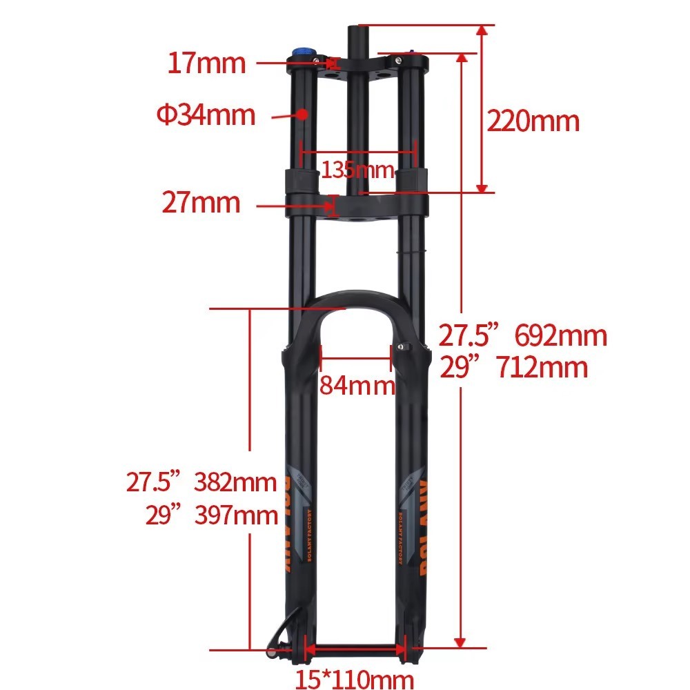 Mountain Bike Front Fork Dual Shoulder Thru-Axle Air Fork 180mm Travel