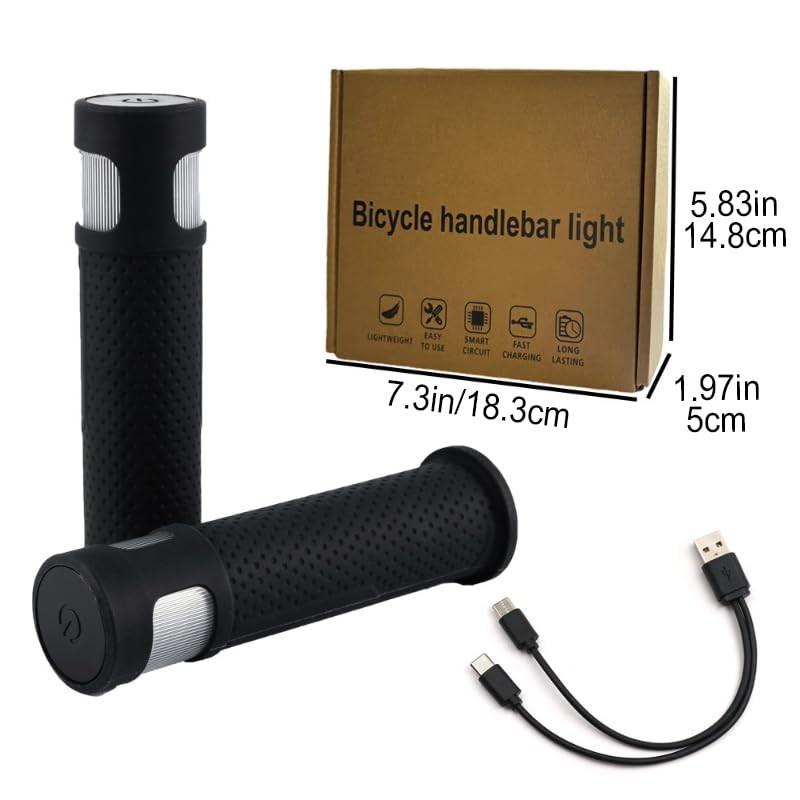 Bicycle Handlebar Grips with LED Lights – USB-C Rechargeable, Universal 22mm