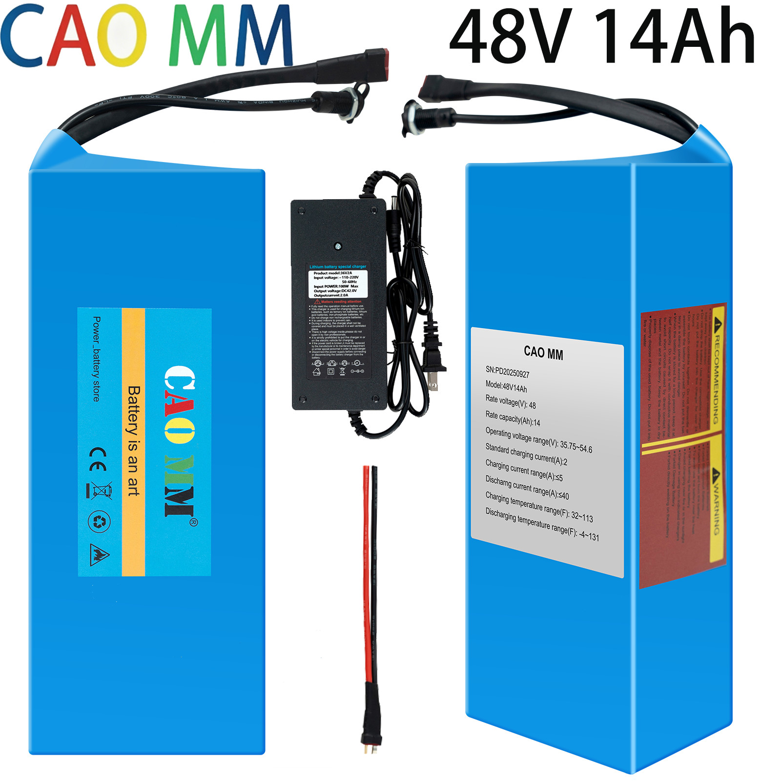 48V 14Ah Ebike Lithium Battery w/ 30A BMS for Electric Bicycle Bike 100W-1000W